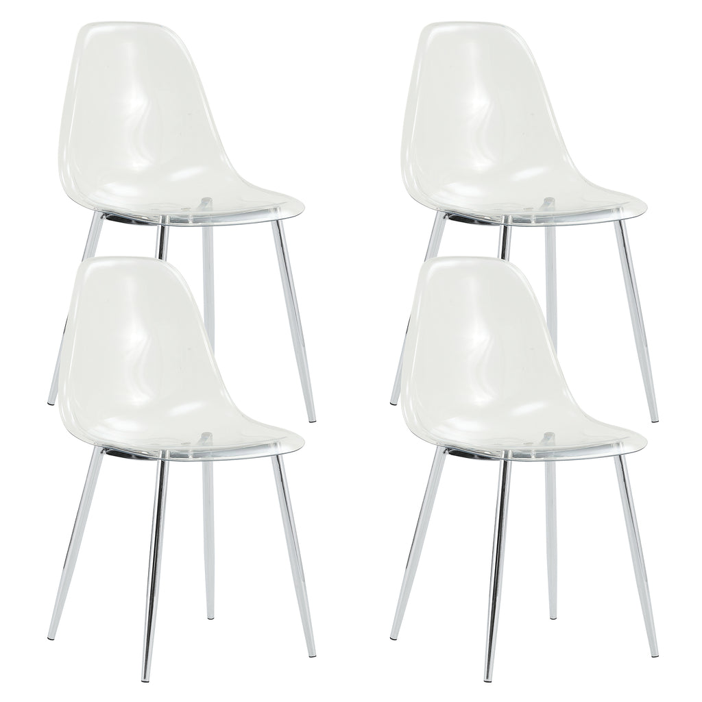 Modern simple transparent dining chair plastic chair armless crystal chair Nordic creative makeup stool negotiation chair Set of 4 and plating metal legW115164140,TW-1200 - Grand Goldman Shop
