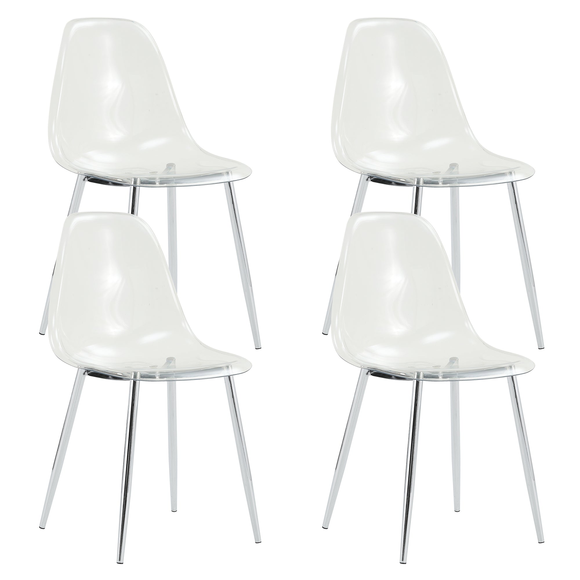 Modern simple transparent dining chair plastic chair armless crystal chair Nordic creative makeup stool negotiation chair Set of 4 and plating metal legW115164140,TW-1200 - Grand Goldman Shop