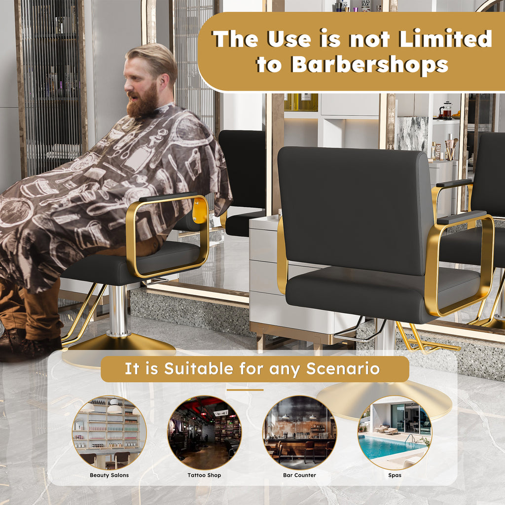 Hydraulic Salon Chair - 360° Swivel Barber Stylist Chair with Pump, Non-Tilting Design in Black and Gold PU Leather - Grand Goldman Shop