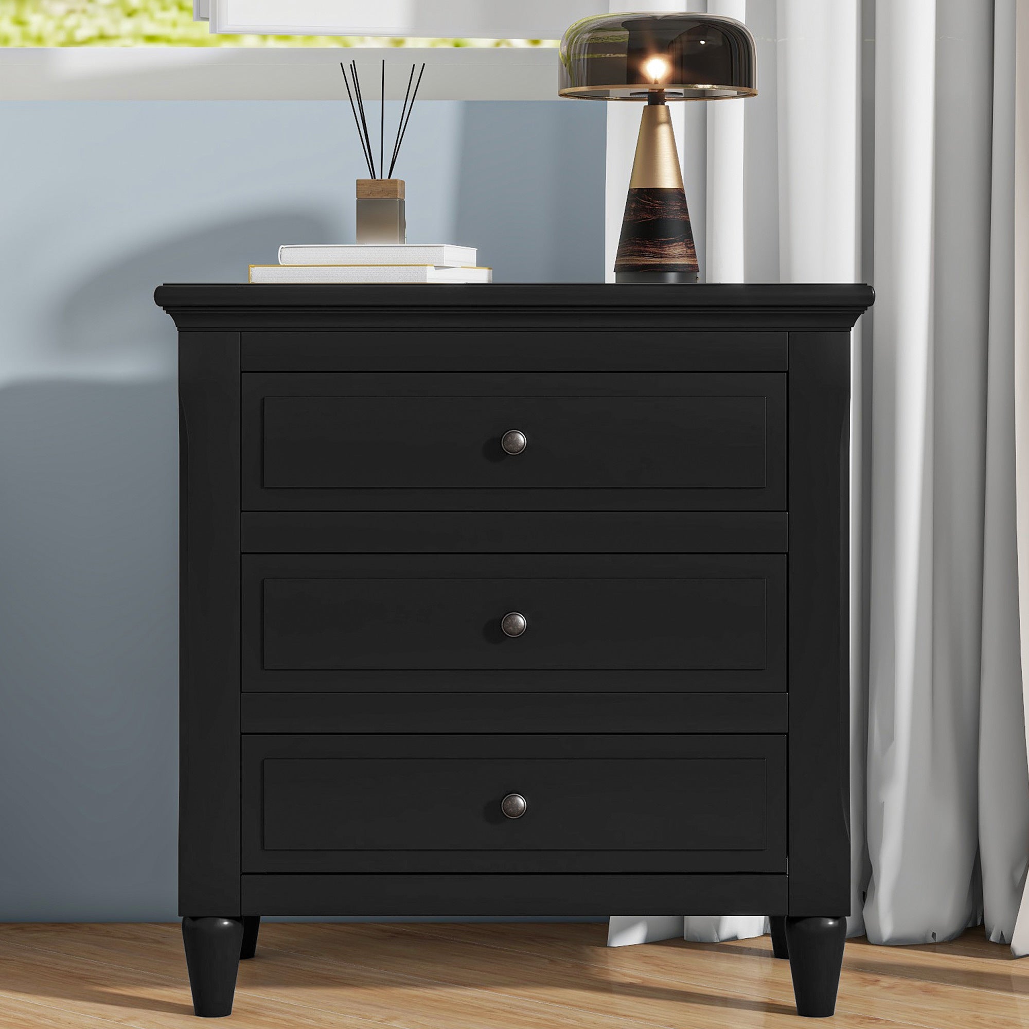 U_STYLE 28''painted Nightstand with 3 Drawers and Smooth Gliding Rails ,Simple Bedside Cabinet with Metal handle, Minimalist Sofa Side Table with rubber legs for Bedroom Sofa Couch Office - Grand Goldman Shop