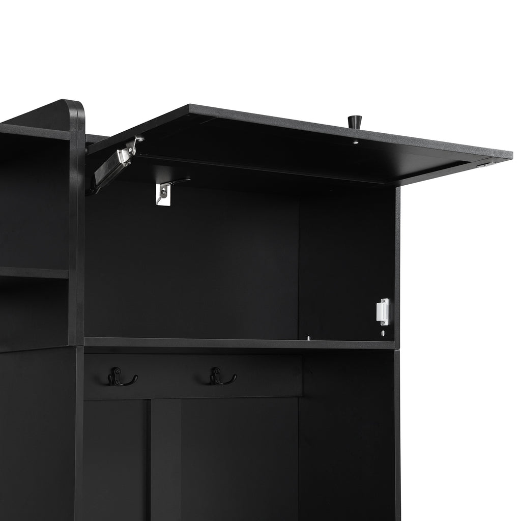 VIBE HAUS 79.1''Wide Modern Hall Tree with Shoe Storage, 4-in-1 Entryway Bench with 8 Cubbies, 7 Coat Hooks & Adjustable Shelf for Hallway, living room, Black - Grand Goldman Shop