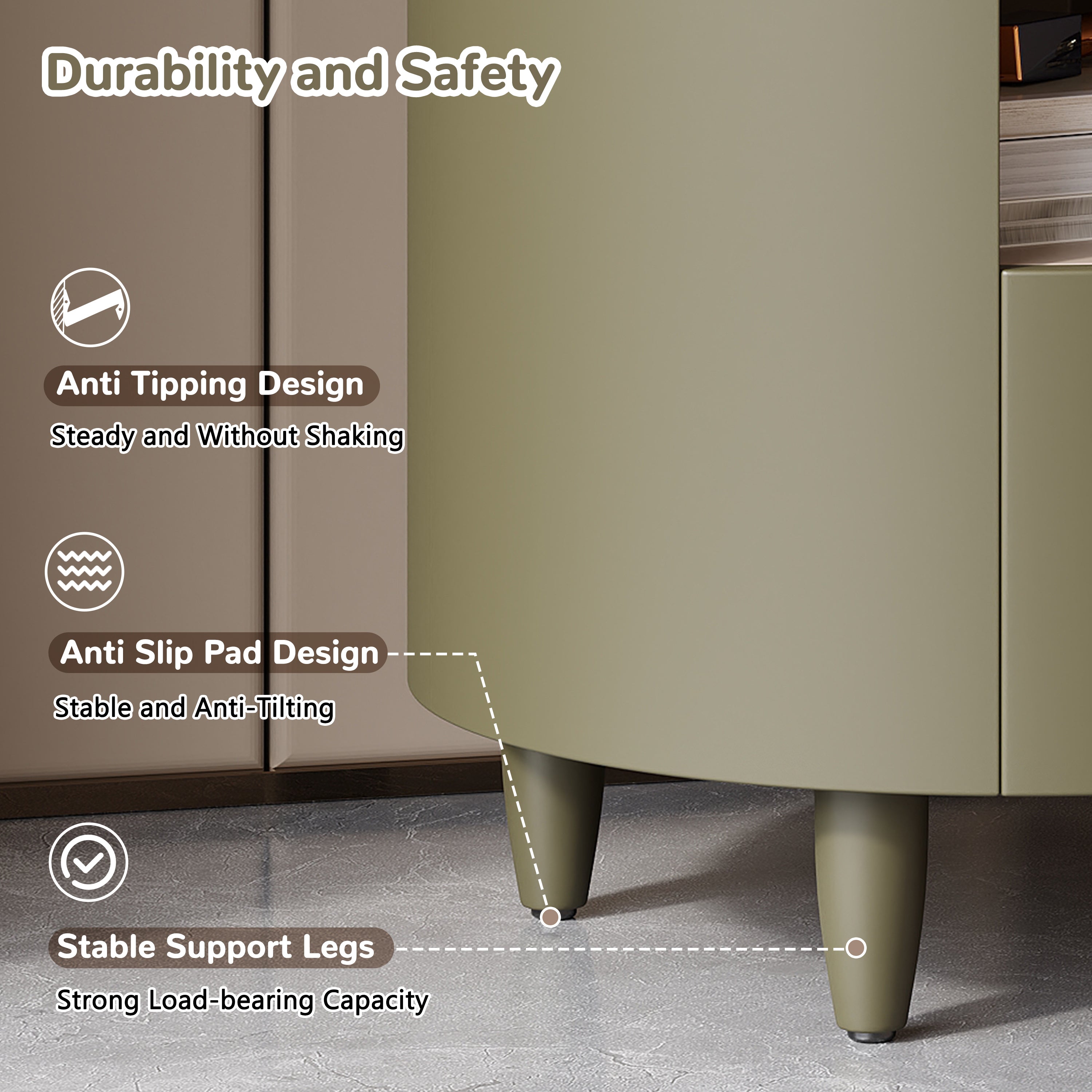 Contemporary & Modern Round Nightstand with Storage Drawer, Sofa End Table with Open Storage Shelf, Bedside Table with Curved Design for Living Room & Bedroom, Easy Assembly, Green - Grand Goldman Shop