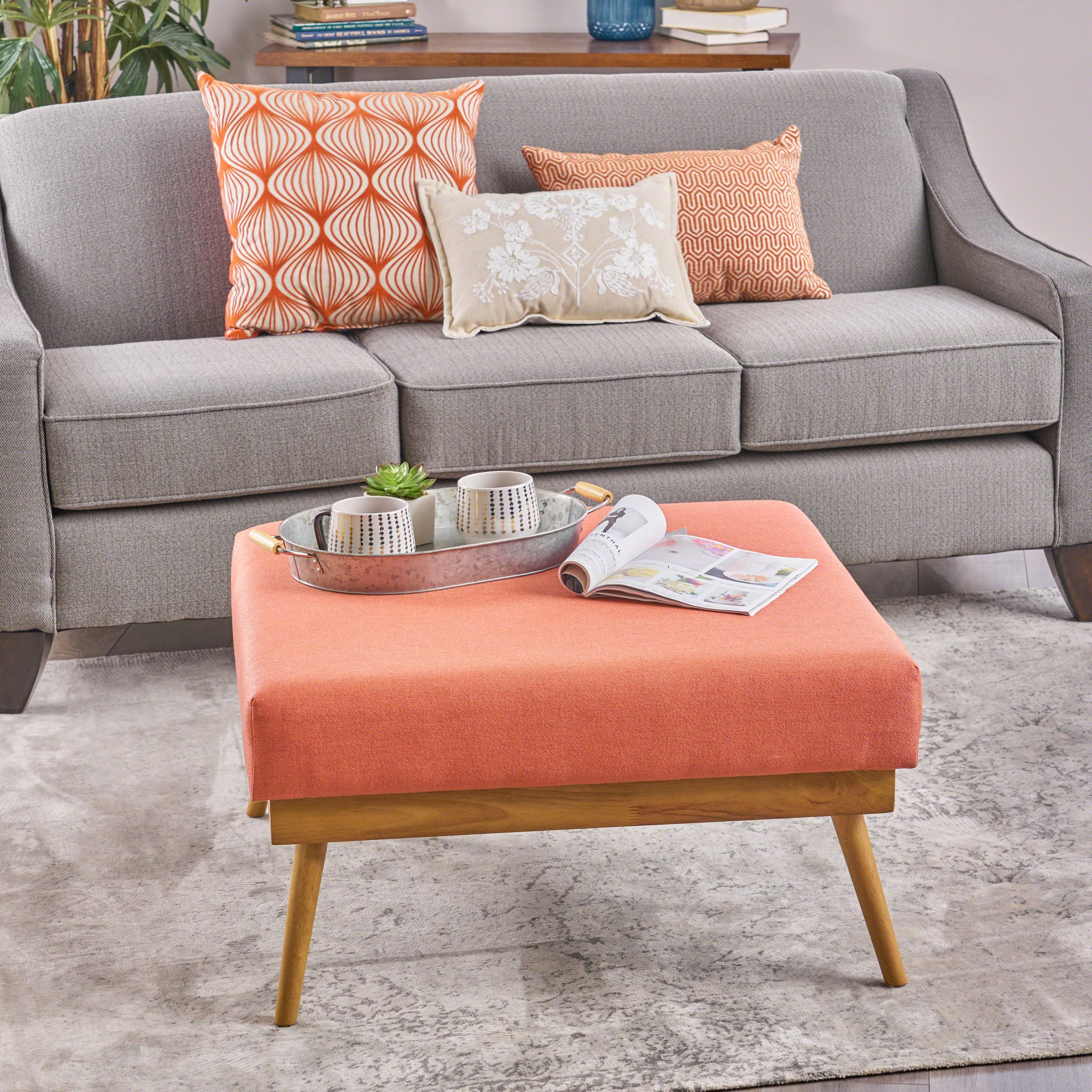 33' Large Square Ottoman Coffee Table, Upholstered Footrest Ottoman with Wood Farmhouse, for Living Room - Grand Goldman Shop