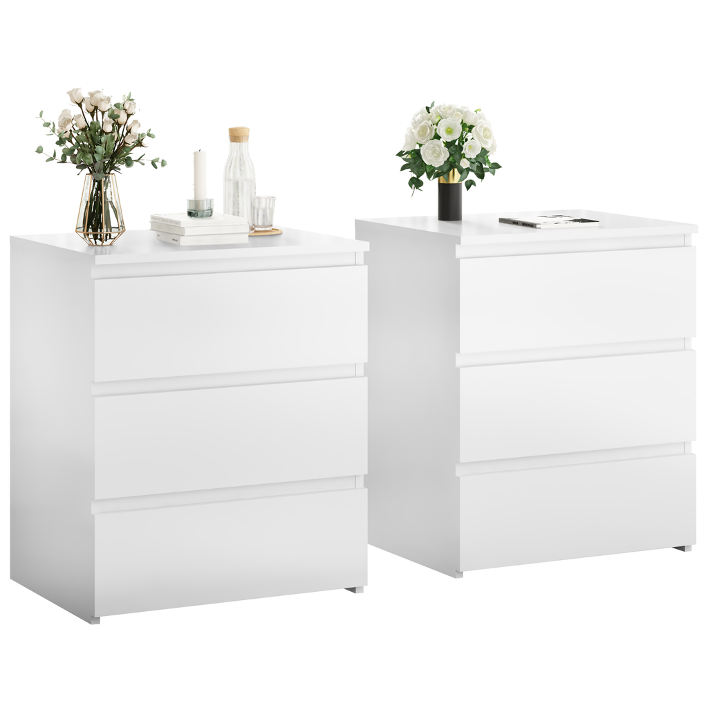 (Set of 2)3 Drawer Dresser, Small Dresser for Closet, Wooden White Nightstand for Bedroom, Chest of Drawers Side Table Storage Cabinet for Home Office , Each box Contains Two Side Tables - Grand Goldman Shop