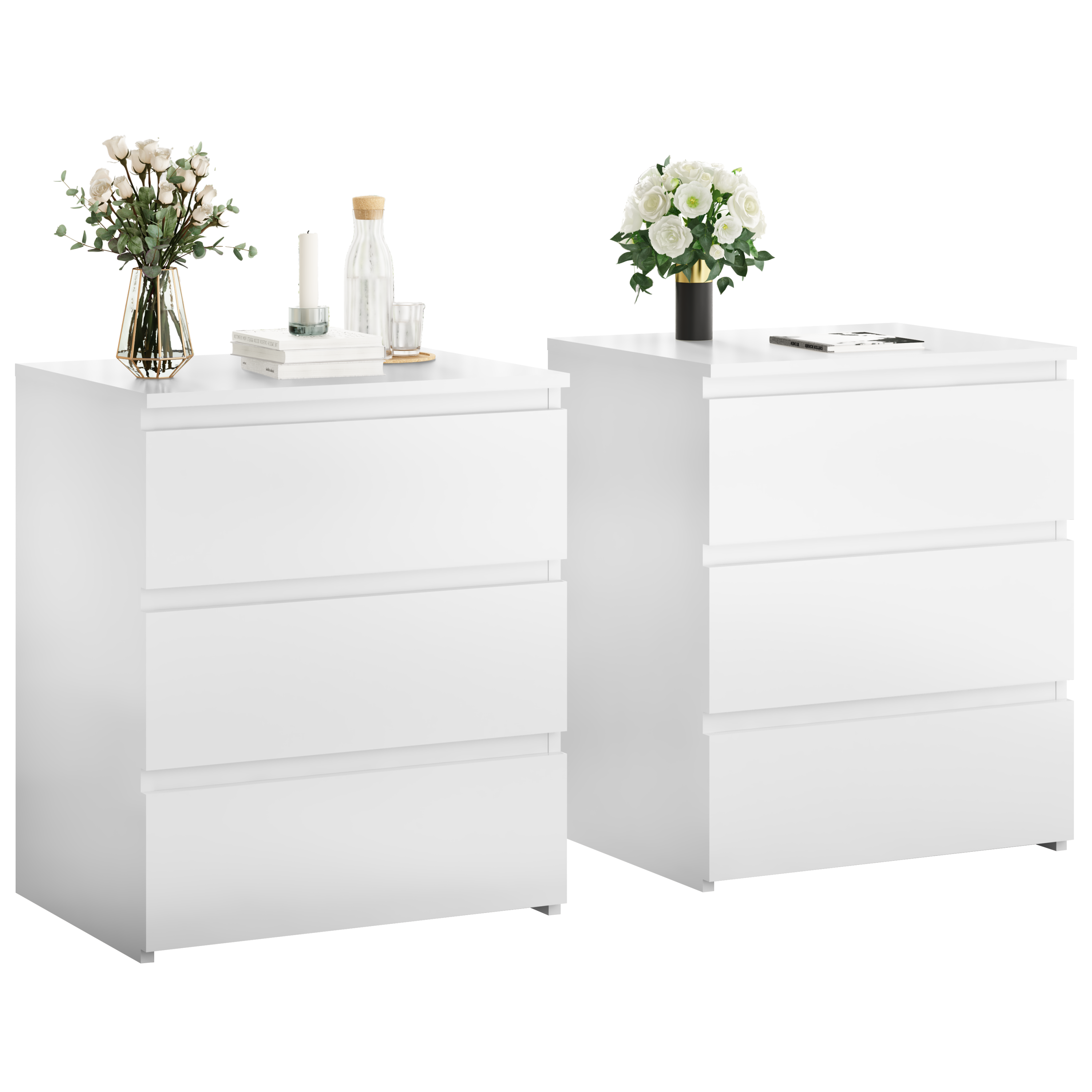 (Set of 2)3 Drawer Dresser, Small Dresser for Closet, Wooden White Nightstand for Bedroom, Chest of Drawers Side Table Storage Cabinet for Home Office , Each box Contains Two Side Tables - Grand Goldman Shop