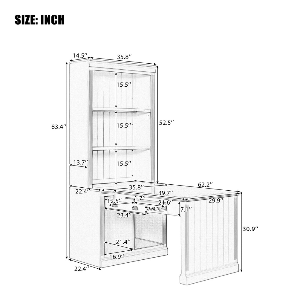 83.4'Tall Bookshelf with Writing Desk, Modern Bookcase with Study Desk, Workstation with Storage Shelf,Storage Bookcase with 