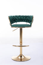 Set of 2  Bar Stools,with Chrome Footrest and Base Swivel Height Adjustable Mechanical Lifting Velvet + Golden Leg Simple Bar Stool-Green - Grand Goldman Shop