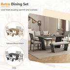 TREXM 6-Piece Retro Dining Table Set for 6, 60' Wood Kitchen Table and Chairs Set of 4 with Bench Designed Trestle Base for kitchen & Dining Room (Gray) - Grand Goldman Shop
