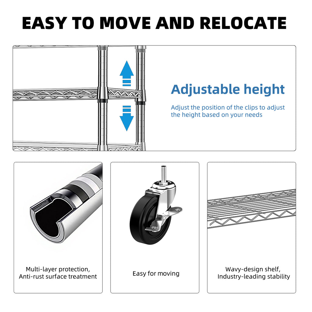 Heavy Duty Garment Rack on Wheels, Rolling Freestanding Closet Organizer and Clothes Rack for Hanging Clothes with 1 Hang Rod, Adjustable Metal Wardrobe, 15.7' D x 45.3' W x 75.6' H, Chrome - Grand Goldman Shop