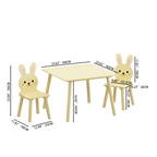 Kids Table and Chair Set with 2 Bunny Chairs, Children's Wooden Activity Table for Toddlers, Cute Animal Design Study Play Se