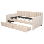 Twin Size Upholstered daybed with Drawers, Wood Slat Support, Beige - Grand Goldman Shop