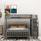 Gray Twin over Full Loft Bed with Staircase and Storage, Pine Wood and MDF, 97.2''L x 78.4''W x 61.4''H - Grand Goldman Shop