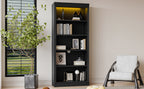 83.4' Tall Wood Bookcase with light strip,5-Tier Decor Bookshelves with Adjustable Shelves,Storage Organizer for CDs/Books/Mo