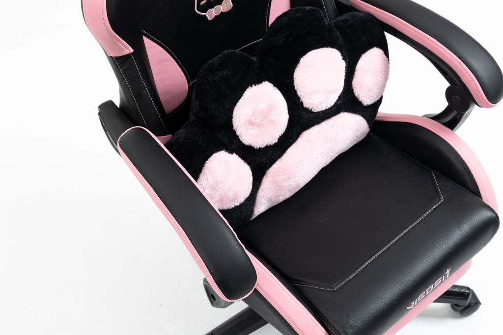 Cute Cat Gaming Chair with Paw Lumbar Cushion, PC Video Gamer Chair for Girl Teen Woman (Black) - Grand Goldman