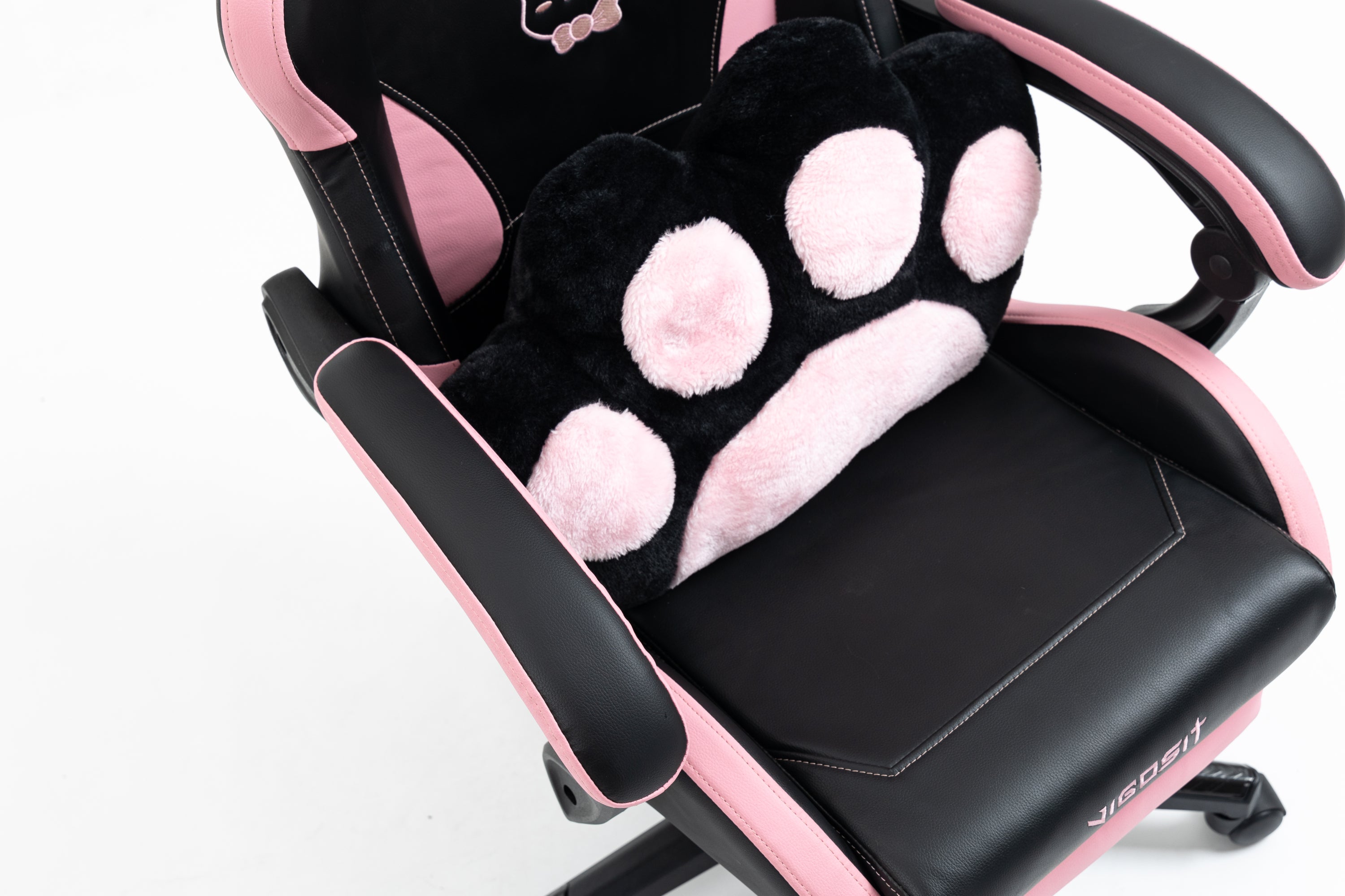 Cute Cat Gaming Chair with Paw Lumbar Cushion, PC Video Gamer Chair for Girl Teen Woman (Black) - Grand Goldman