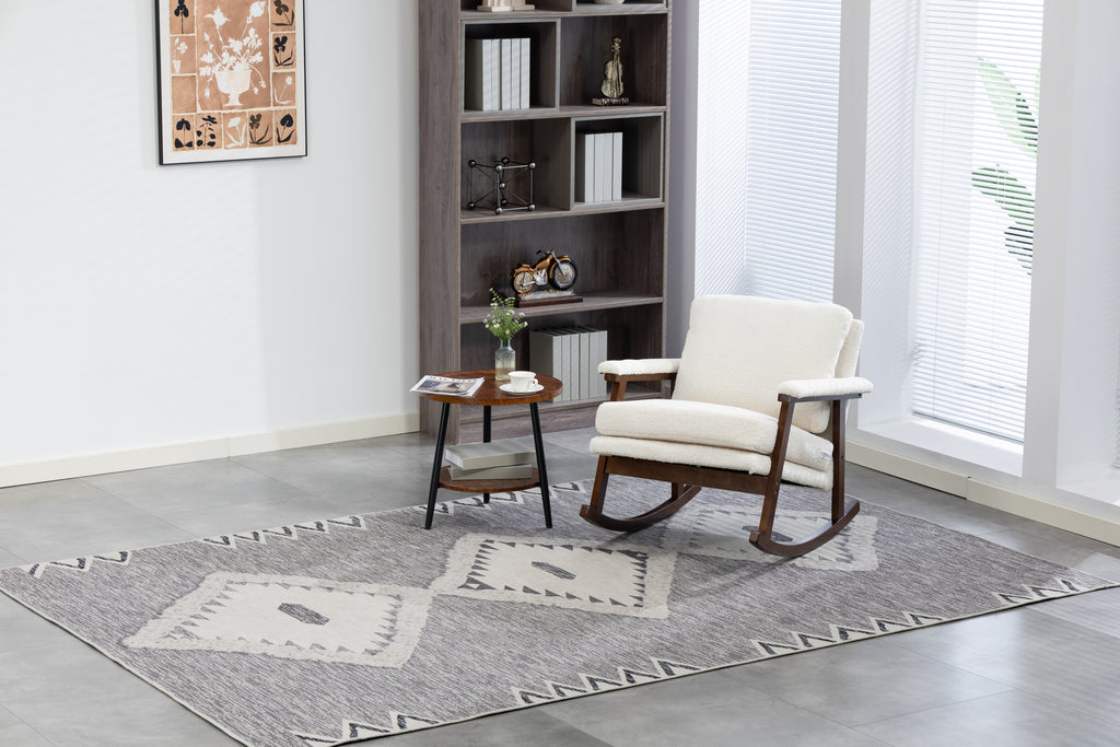 Mid Century Modern Accent Chair ,rocking chair with Wood Frame, Upholstered Living Room Chairs , Reading Armchair for Bedroom Sunroom - Grand Goldman Shop