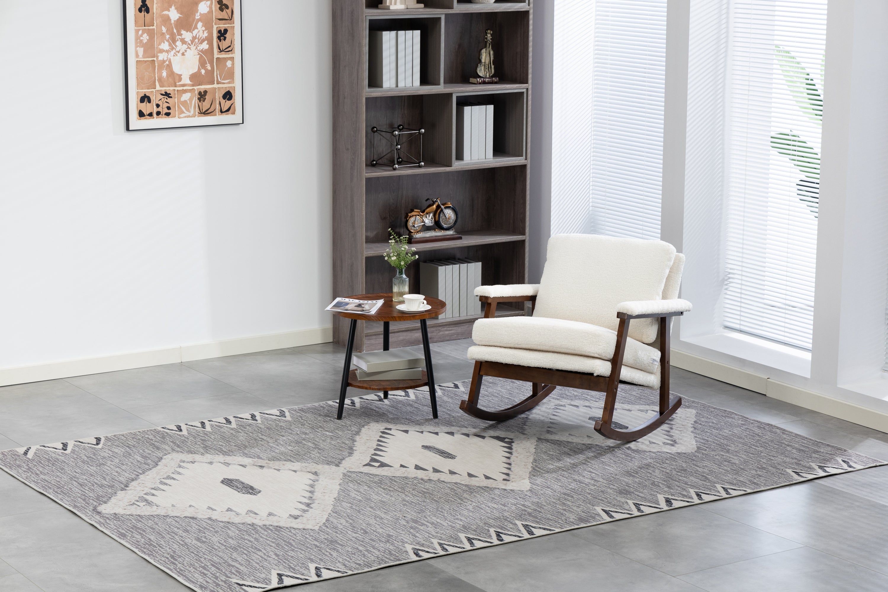 Mid Century Modern Accent Chair ,rocking chair with Wood Frame, Upholstered Living Room Chairs , Reading Armchair for Bedroom Sunroom - Grand Goldman Shop