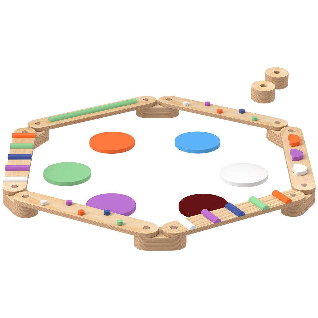 Qaba Kids Balance Beam, Wooden Balance Board with Stepping Stones, Gymnastics Obstacle Course for Toddlers 3-8 Years for Moto