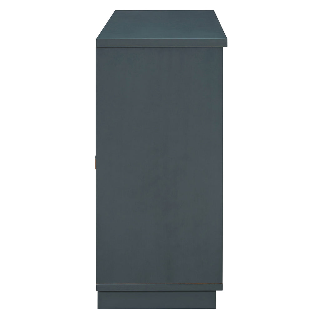 TREXM 4-Door Large Storage Buffet Cabinet with Glass Doors, Arched Cabinet with Adjustable Shelves for Kitchen, Dining Room and Living Room (Navy) - Grand Goldman Shop