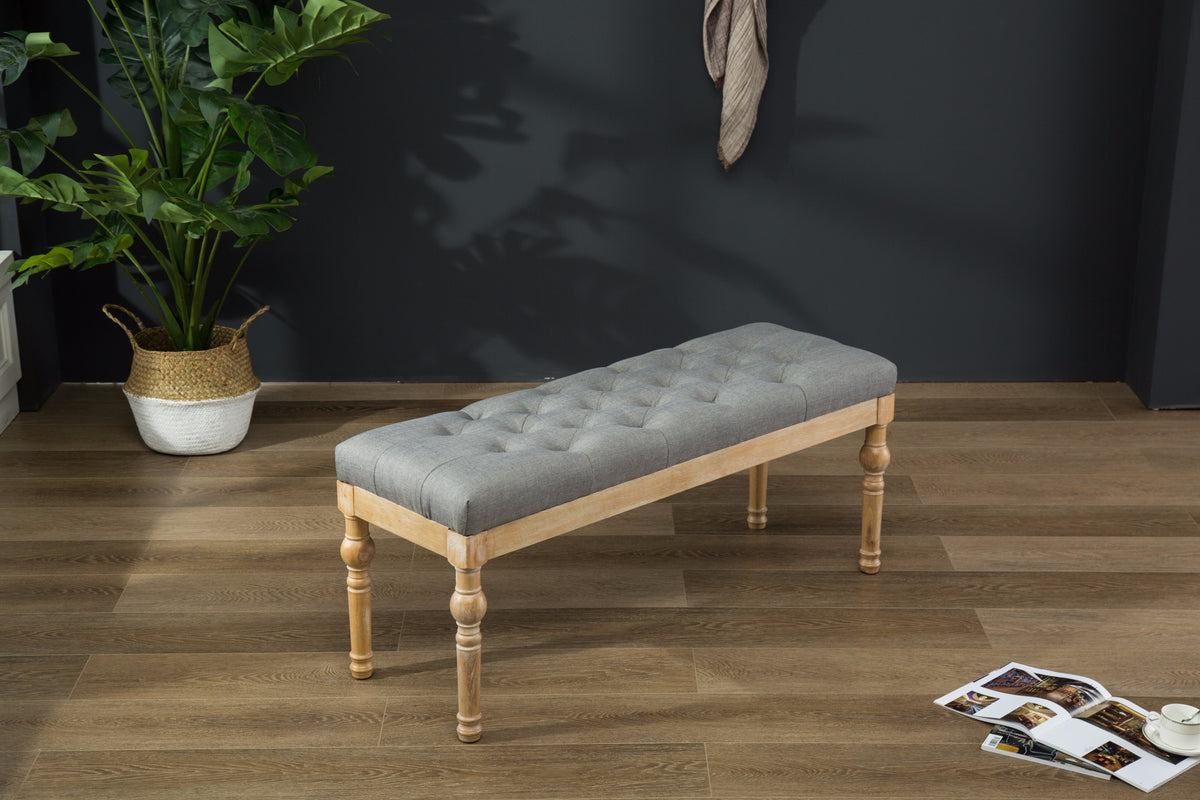 Habit Solid Wood Button Tufted Dining Bench, Grey - Grand Goldman Shop
