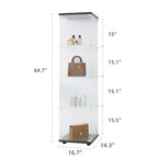 Glass Display Cabinet 4 Shelves with Door, Floor Standing Curio Bookshelf for Living Room Bedroom Office, 64.7'*16.7'*14.3', 