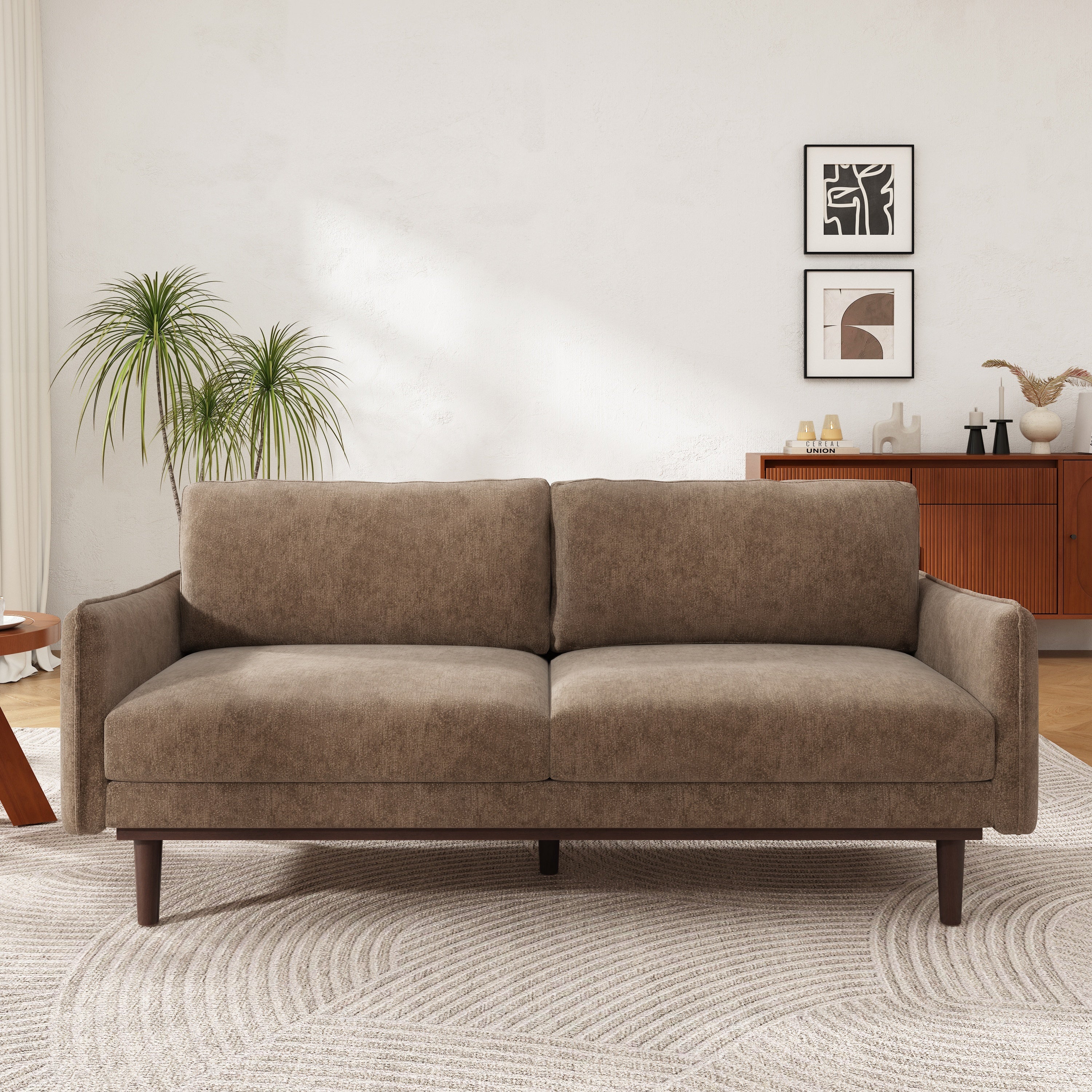 Modern Style Loveseat Sofa 75.75' with Spacious Seating, Brown Chenille Upholstery, Rubber Wood Legs, 2-Seater Couch - Grand Goldman Shop