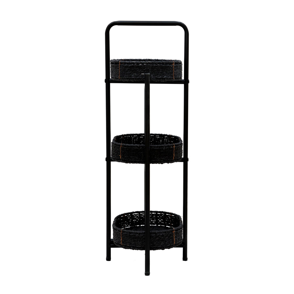Modern 3-Tier Handwoven Side Table with Oval Organizer in Black Metal and Paper Rope - Grand Goldman Shop