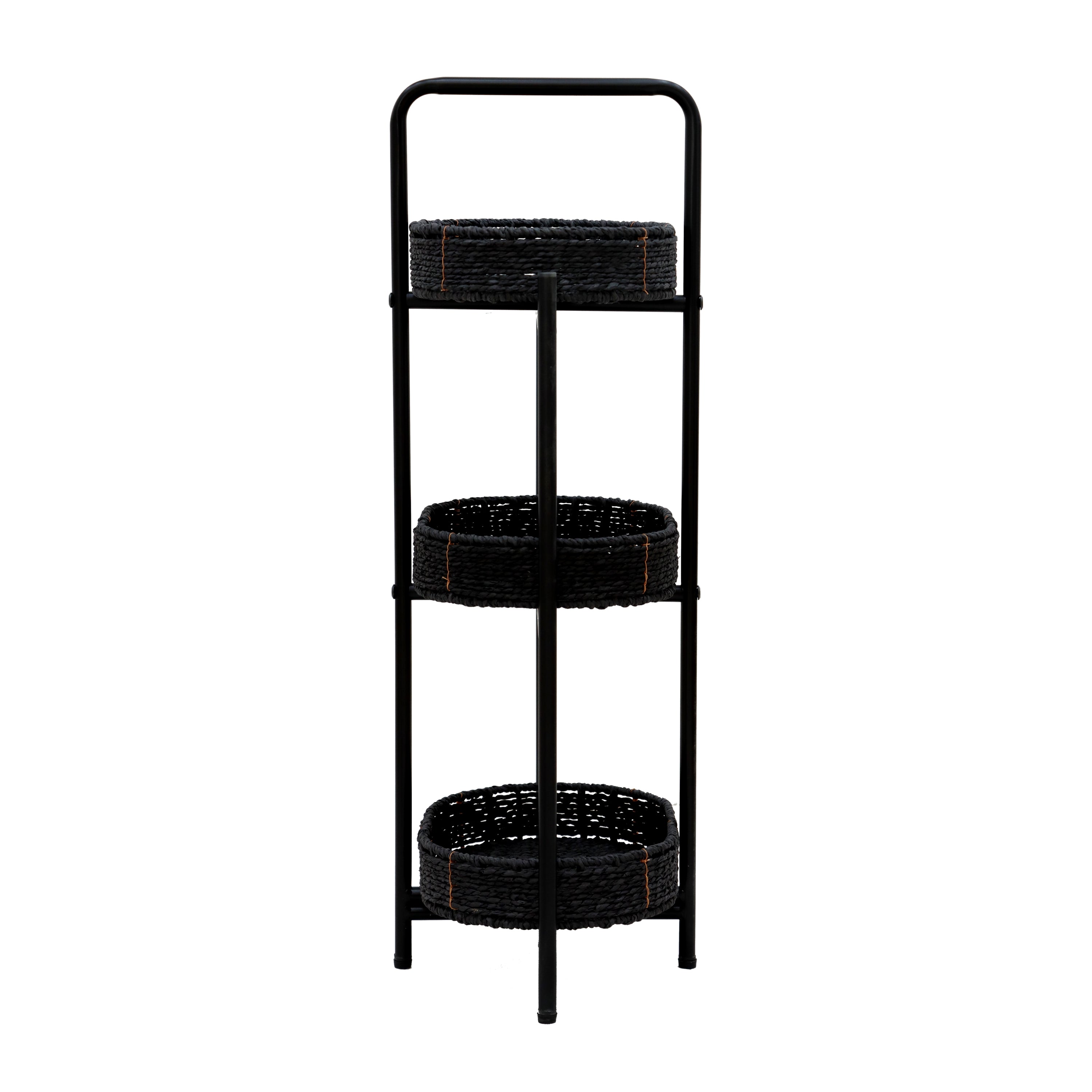 Modern 3-Tier Handwoven Side Table with Oval Organizer in Black Metal and Paper Rope - Grand Goldman Shop