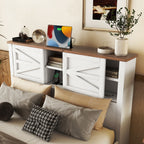 3-Pieces Bedroom Sets Full Size Farmhouse Platform Bed with Double Sliding Door Storage Headboard and Charging Station, Storage Nightstand and Dresser, White+Brown(Old SKU HL000091AAK) - Grand Goldman Shop