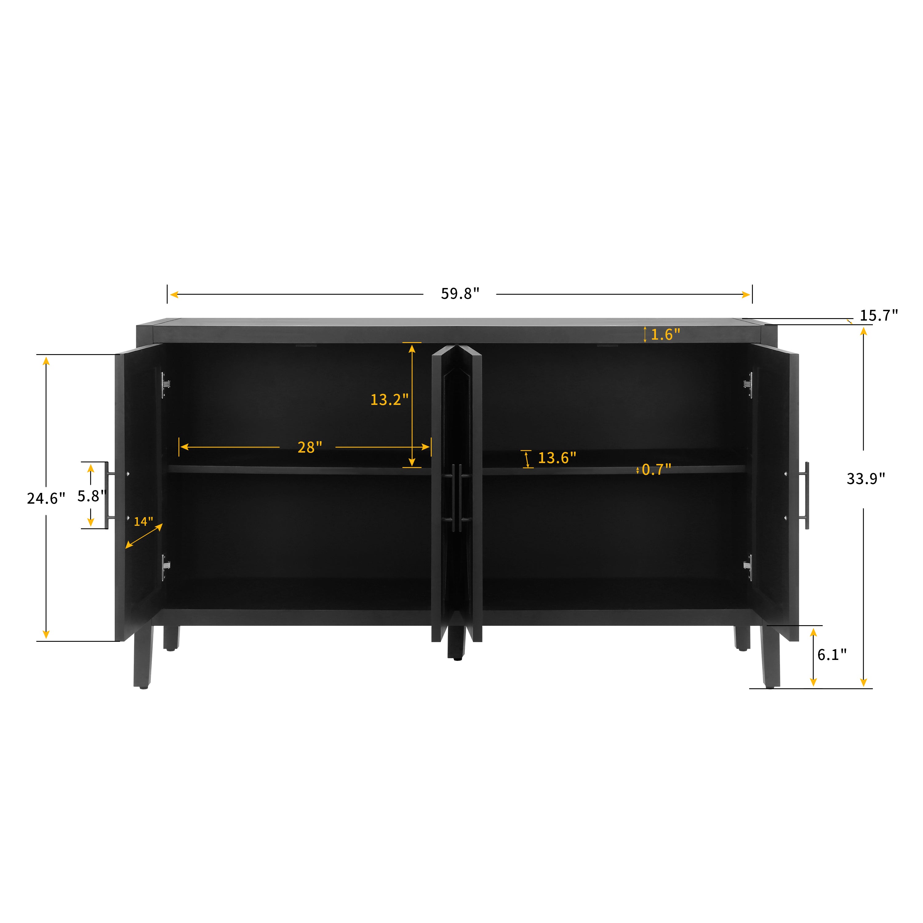 60 inches Modern Farmhouse Accent Cabinet with 4 Doors and Adjustable Shelf Wood Sideboard Buffet Cabinet Console Table Credenza Buffet Table for Kitchen Dining Room Entryway Hallway(Antique Black) - Grand Goldman Shop