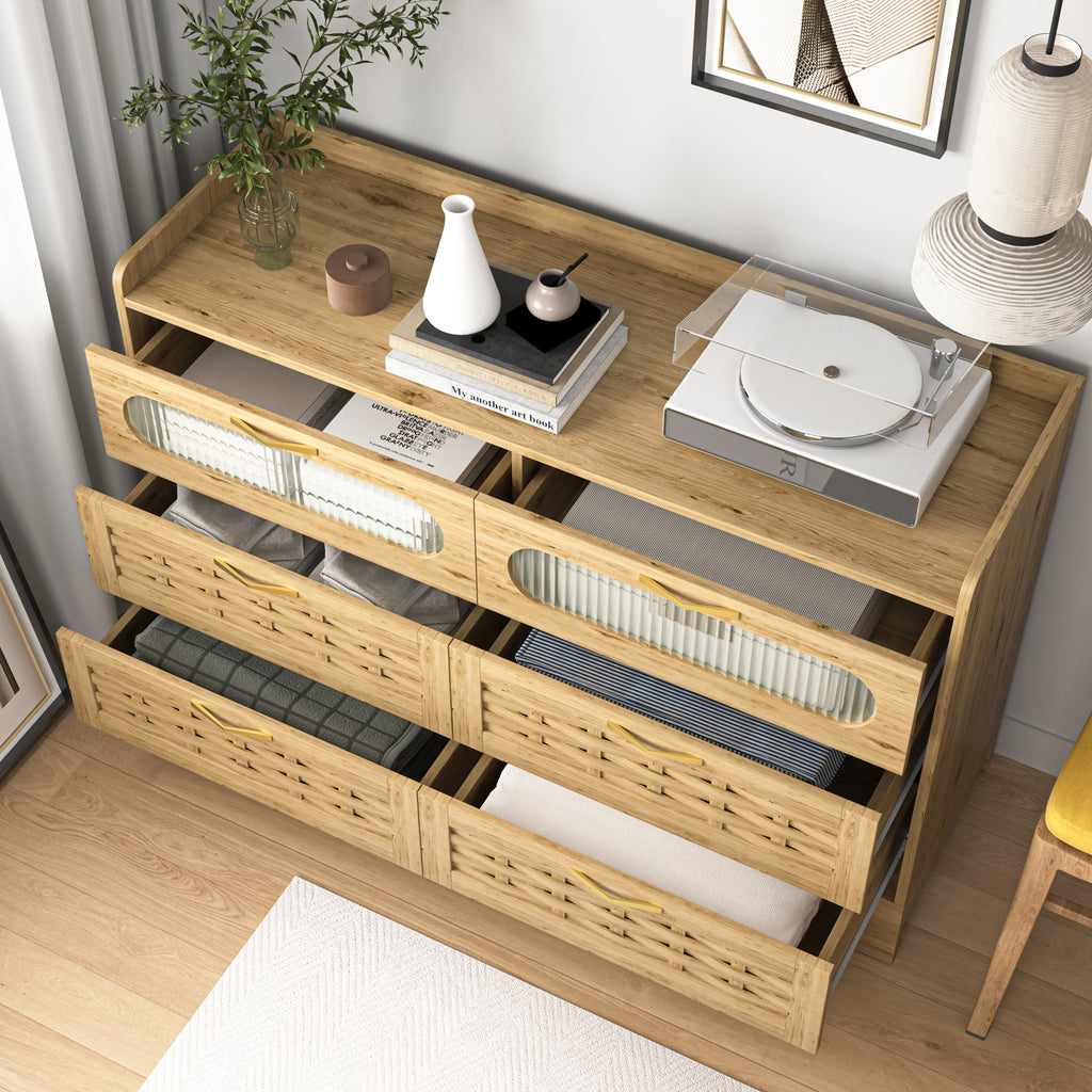 Wood 6 Drawer Dresser for Bedroom, Large Double Dresser with Wide Drawers, Modern Chest of Drawers,Storage Organizer Dresser,Nursery Dresser,for Living Room, Hallway, Bedroom, Kids Bedroom - Grand Goldman Shop