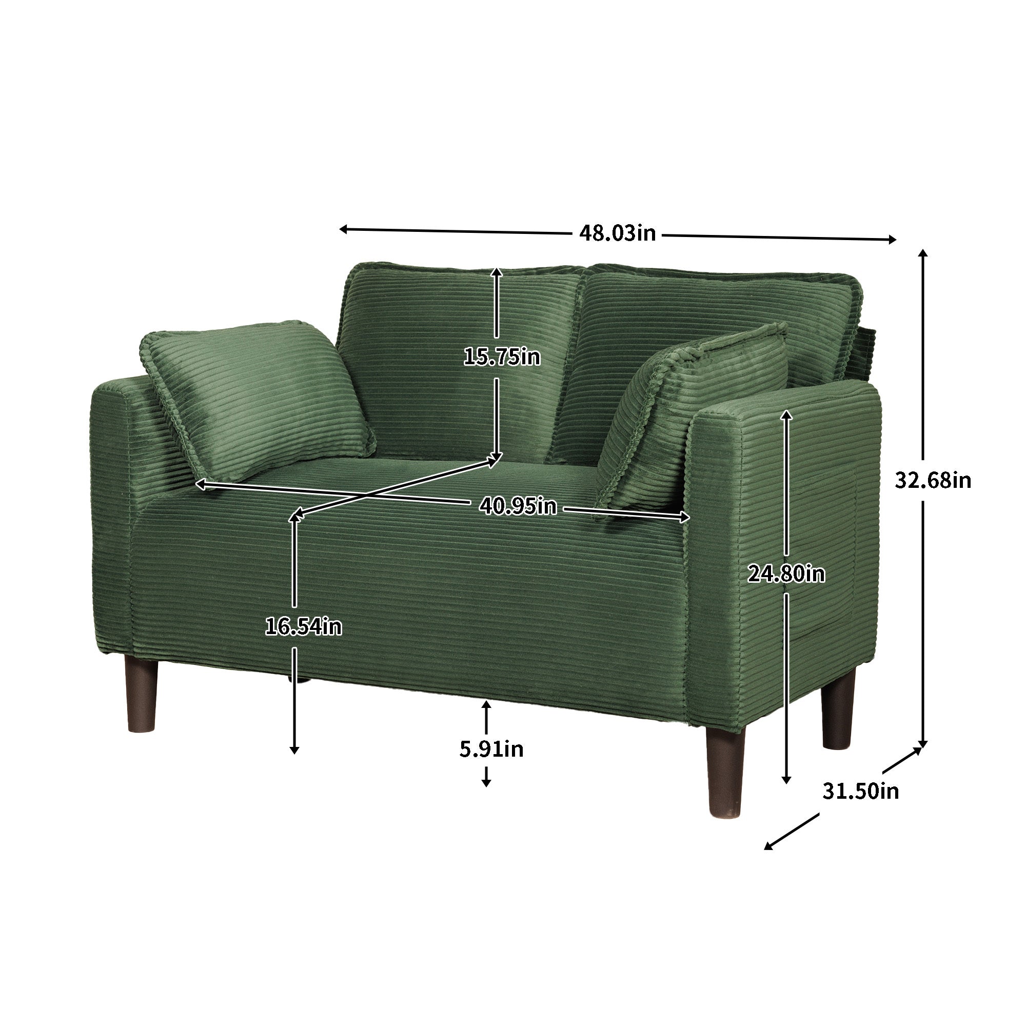 48' Soft Corduroy Loveseat Couch W/Soft Cushions,Side Storage Pocket,Sturdy Composite Board & Solid Wood Frame, High Rebound Sponge,Easy Assembly,Ideal for Living Room,Apartment,Dorm,Office. - Grand Goldman Shop