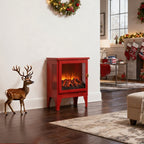 18 inch Freestanding Electric Fireplace Stove heater with 3D Flame effect,Classic Red - Grand Goldman Shop