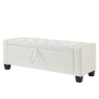 48' Ottoman Bench with Storage, Bench for Bedroom,Living Room,Hallway, Upholstered Tufted Faux Leather PU Ottoman Ivory White - Grand Goldman Shop
