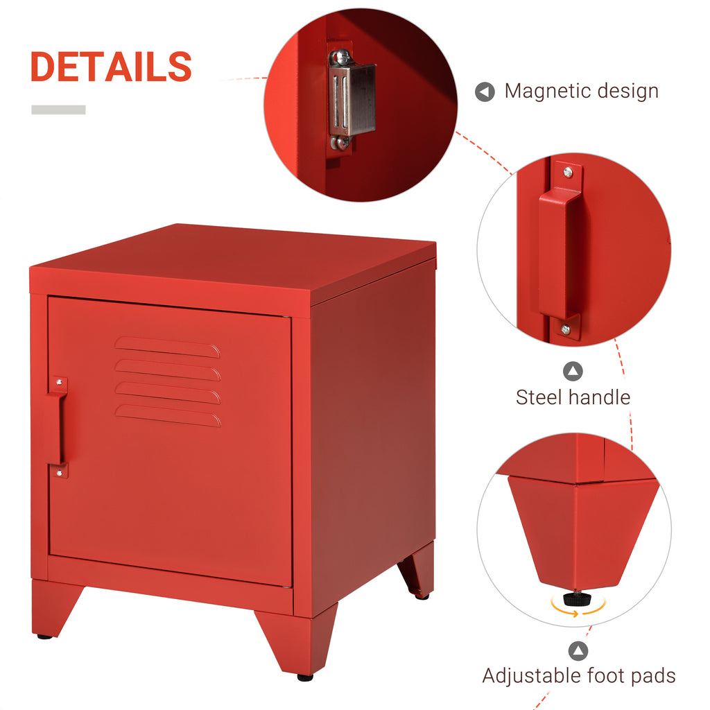 HOMCOM Industrial End Table, Living Room Side Table with Locker-Style Door and Adjustable Shelf, Red - Grand Goldman Shop
