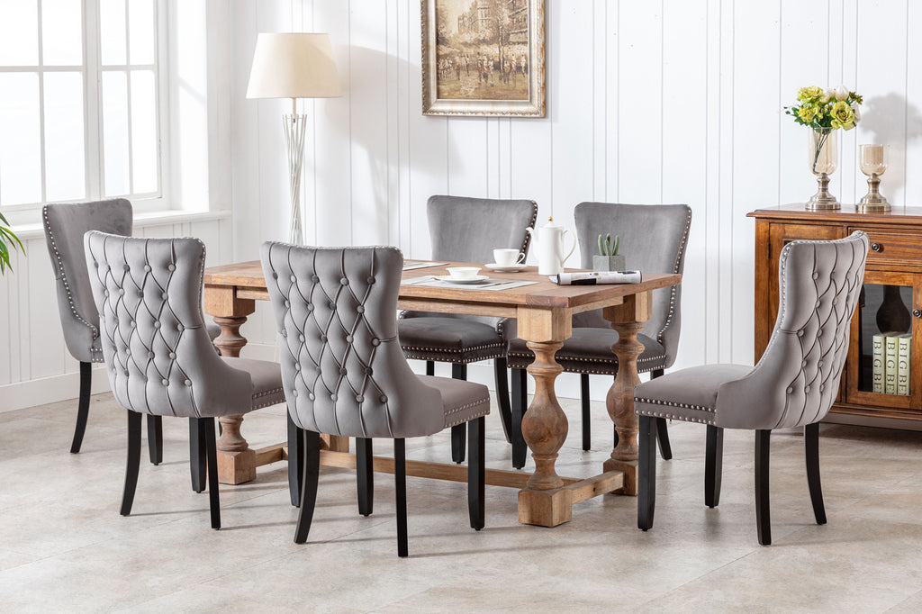 A&A Furniture,Upholstered Wing-Back Dining Chair with Backstitching Nailhead Trim and Solid Wood Legs,Set of 2, Gray,SW8809GY,  KD - Grand Goldman Shop
