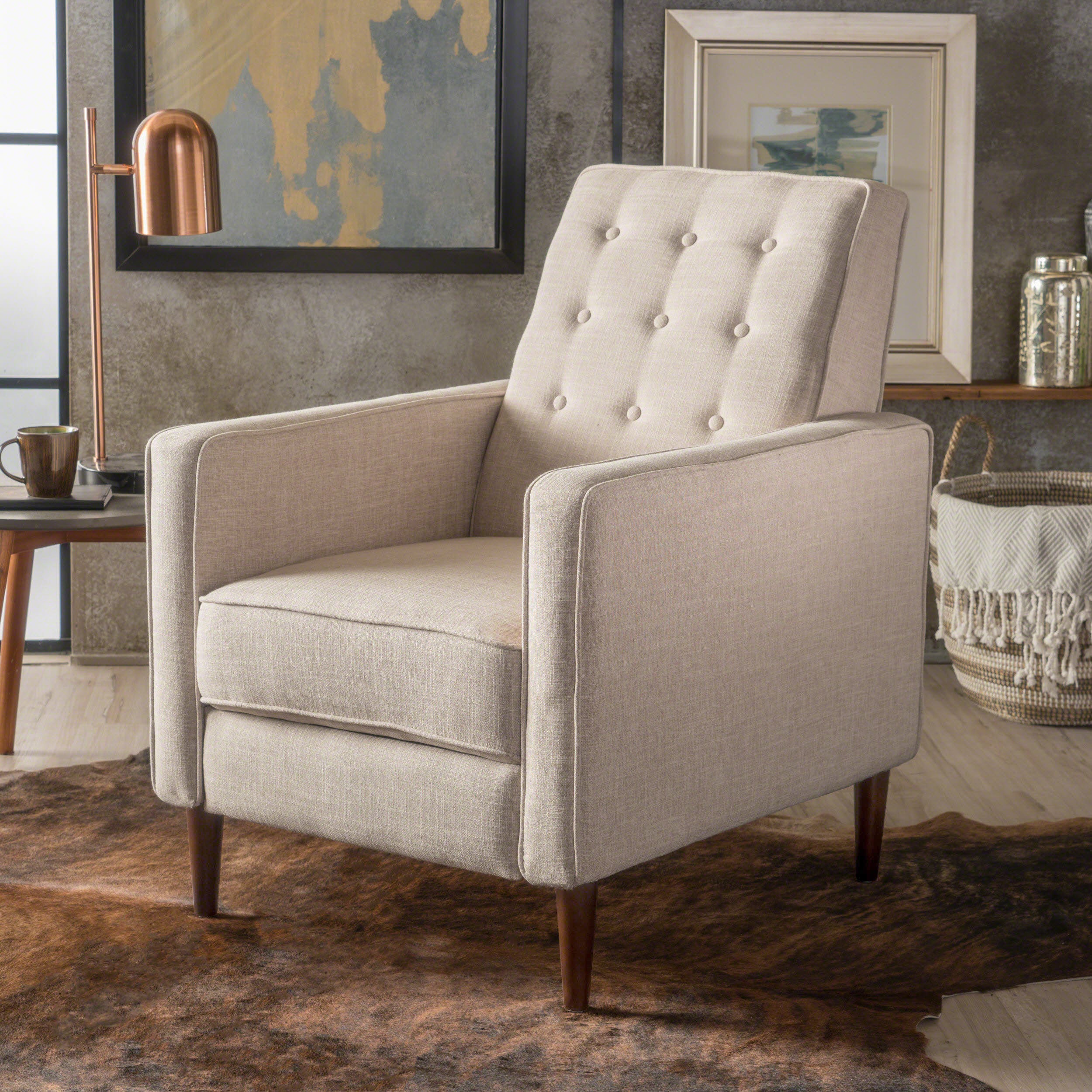 Macedonia Mid-Century Modern Button Tufted Fabric Recliner - Grand Goldman Shop