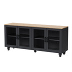 ON-TREND Farmhouse TV Stand with Tempered Glass Doors for TVs Up to 70', Versatile Sideboard with Adjustable Shelves, Elegant Buffet Cabinet with 5 Solid Wood Gourd-Shaped Legs for Living Room, Black - Grand Goldman Shop