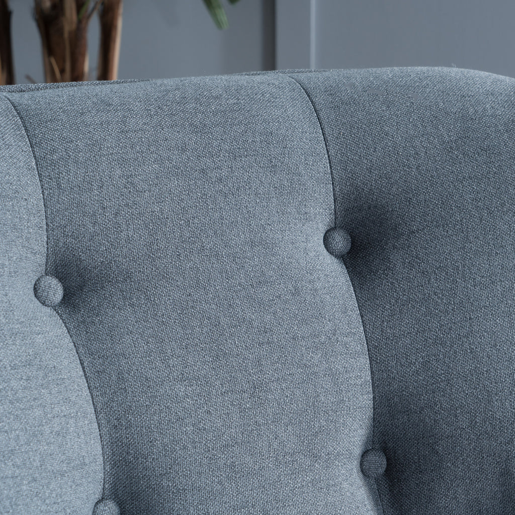 Mid-Century Modern Arm Chair in Charcoal Fabric with Tufted Back and Wooden Legs - Grand Goldman Shop