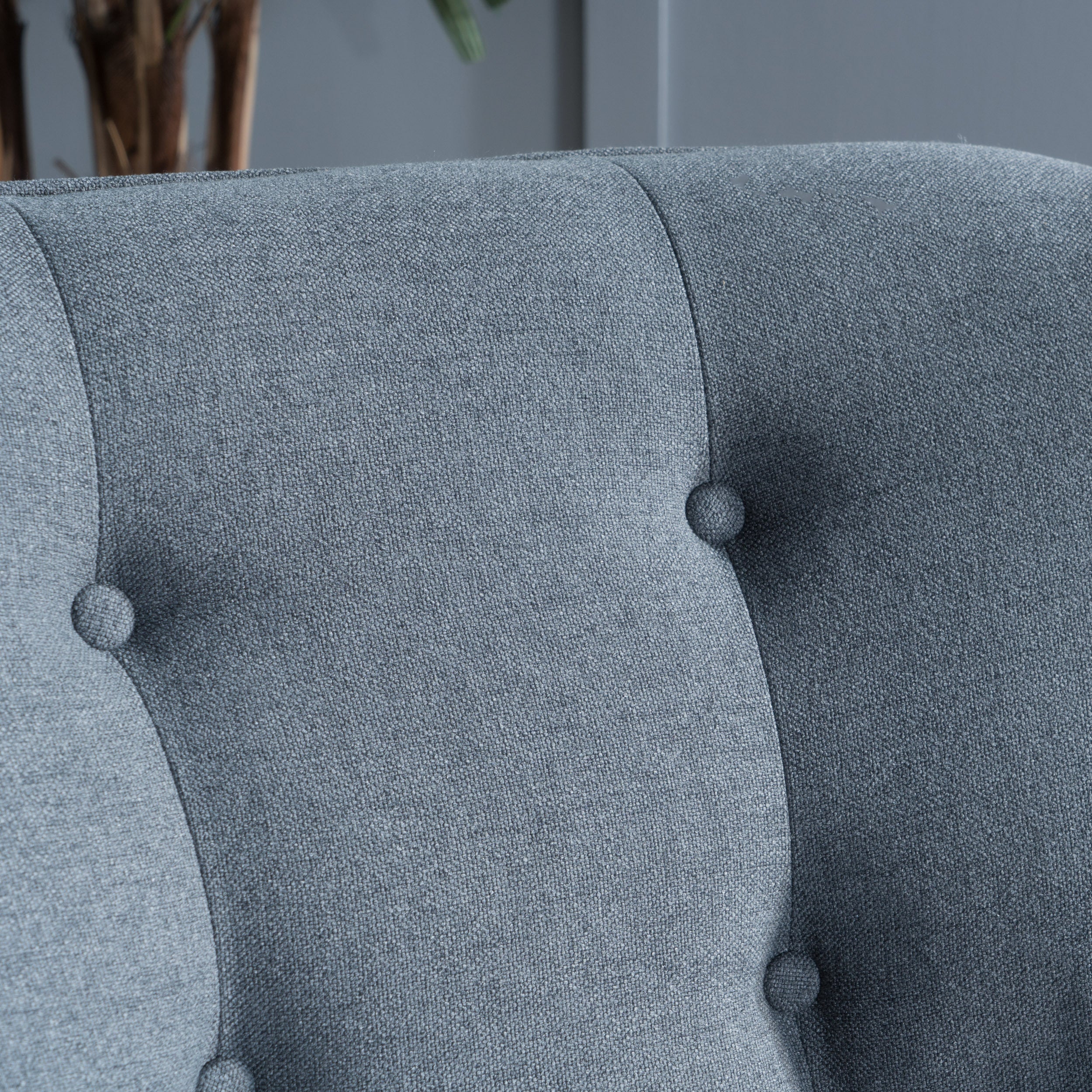 Mid-Century Modern Arm Chair in Charcoal Fabric with Tufted Back and Wooden Legs - Grand Goldman Shop