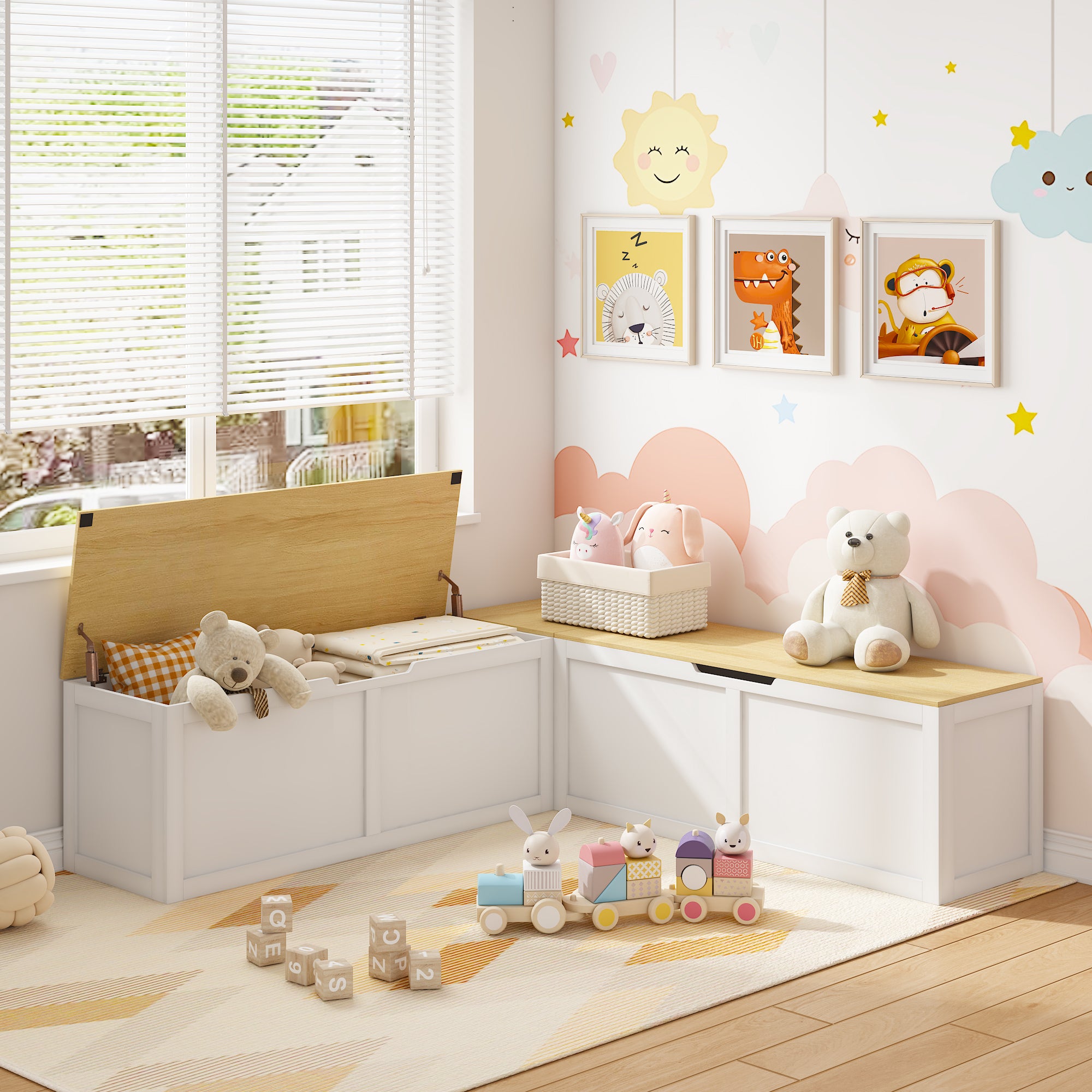 Right-angle Light-colored Storage Bench with Extra-large Storage Compartment, Easy to Assemble - Grand Goldman Shop