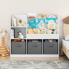Kids Bookcase and Bookshelf with 3 Collapsible Fabric Drawers, Multifunctional Display Stand for Bedroom, Playroom, Hallway i
