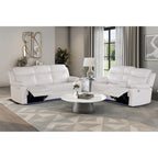 Blanche White 2PC Reclining Sofa and Loveseat with LED Lights and Speaker in White Wood Frame, Medium Firm Seating - Grand Goldman Shop