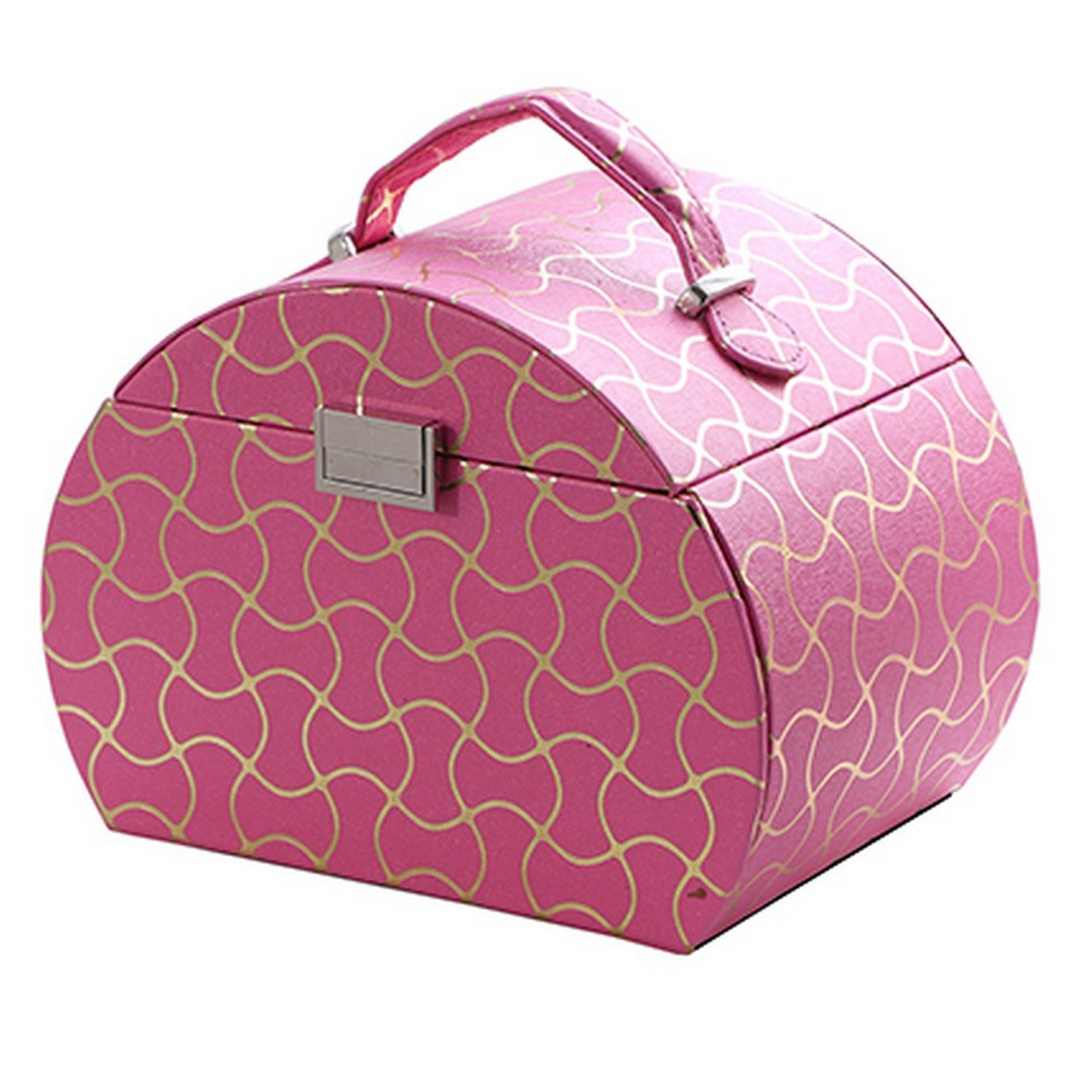 Travel Jewelry Case with 2 Drawer Storage and Wavy Textured Pattern, Pink - Grand Goldman Shop