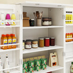 50' LED Kitchen Pantry Cabinet,Freestanding Buffet Cupboards Sideboard with 2 Doors with Racks and 2 Adjustable Shelves for Kitchen, Living Room and Dinning Room-White - Grand Goldman Shop