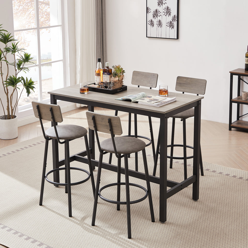 Bar Table Set with 4 Bar stools PU Soft seat with backrest, Grey, 47.24'' L x 23.62'' W x 35.43'' H - Grand Goldman Shop