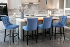 Contemporary Velvet Upholstered Barstools with Button Tufted Decoration and Wooden Legs, and Chrome Nailhead Trim, Leisure Style Bar Chairs,Bar stools, Set of 2 (Blue),SW2002BL - Grand Goldman Shop