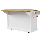K&K 54inch Large Kitchen Island with Rubber Wood Drop Leaf, Embossed Texture Rolling Kitchen Cart on 4 Wheels with 4 Doors and 3 Drawers, Kitchen Island with Storage for Kitchen, Dining Room,White - Grand Goldman Shop
