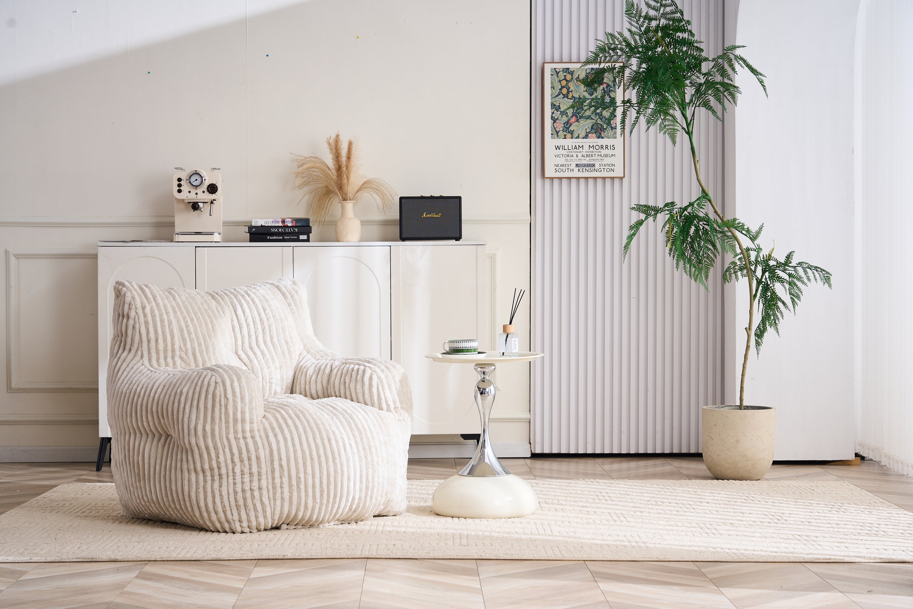 010-Soft Fluffy Corduroy Fabric Bean Bag Chair Filled With Memory Sponge,Beige - Grand Goldman Shop