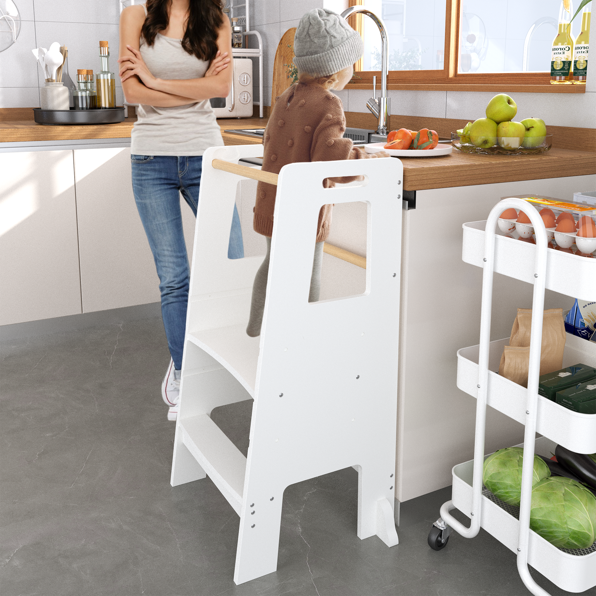 Kids Standing Tower, Child Kitchen Step Stool Toddler Wood Stepping Stool - Children's Montessori Stool - Adjustable Height, 